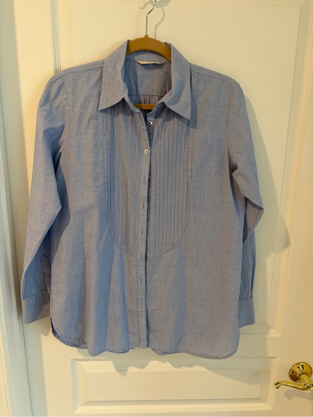 CAbi Light Blue Button-down tuxedo shirt with back buttons